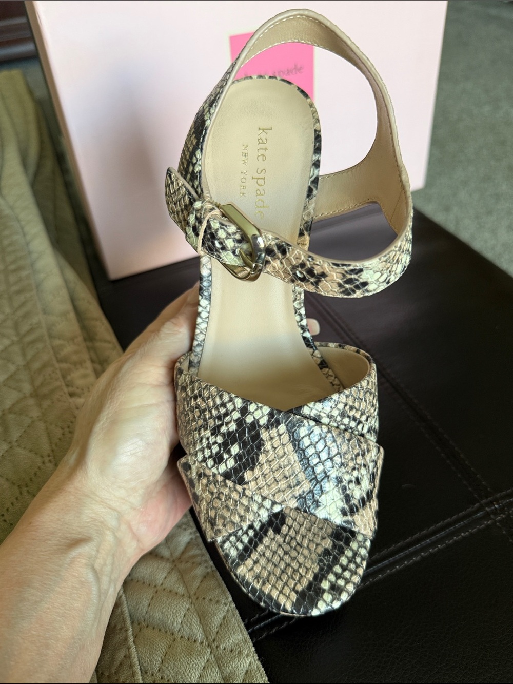 kate spade Pink Snake-Print Platform Sandal with Chunky Heel - Picture 7 of 9